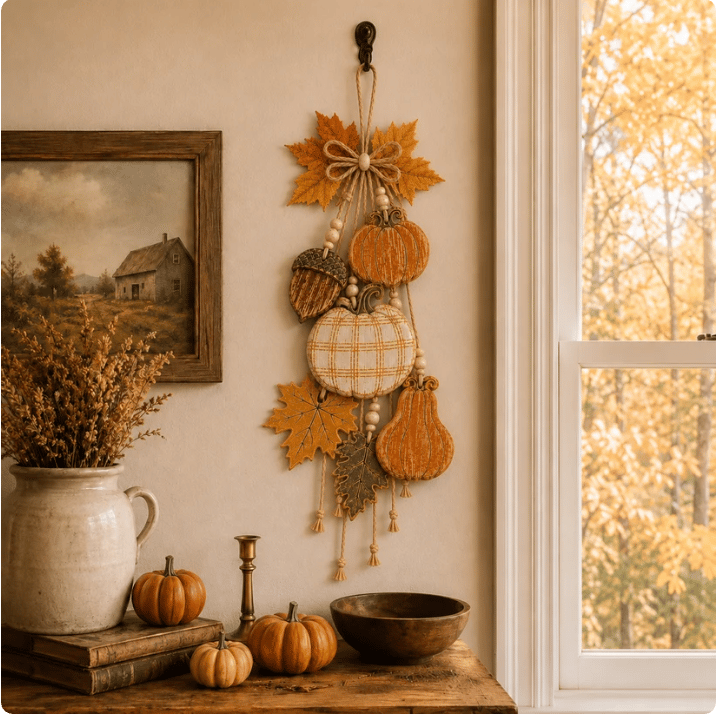 HarvestCharm – Rustic Autumn Wooden Door Hanger