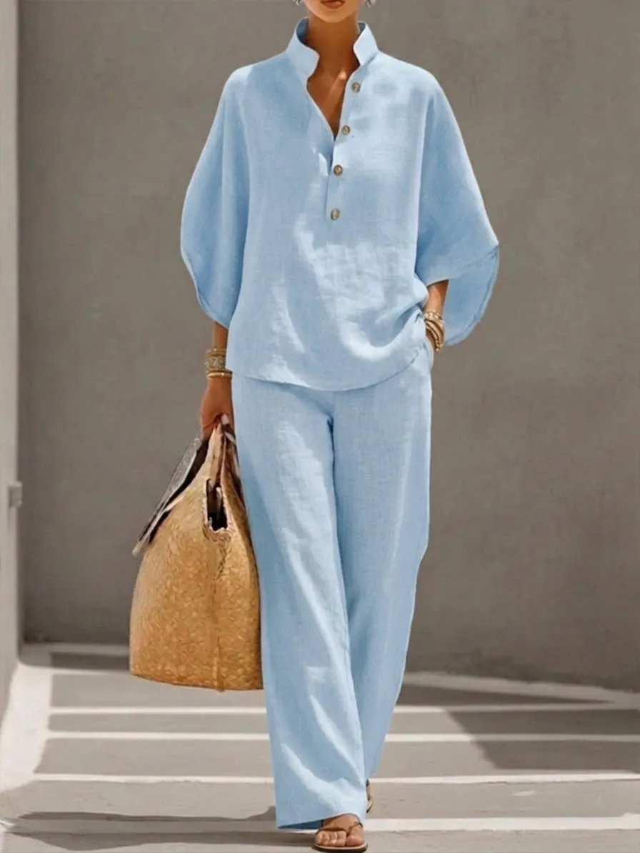 AiryLuxe – Women's Batwing Sleeve Linen Cotton Set