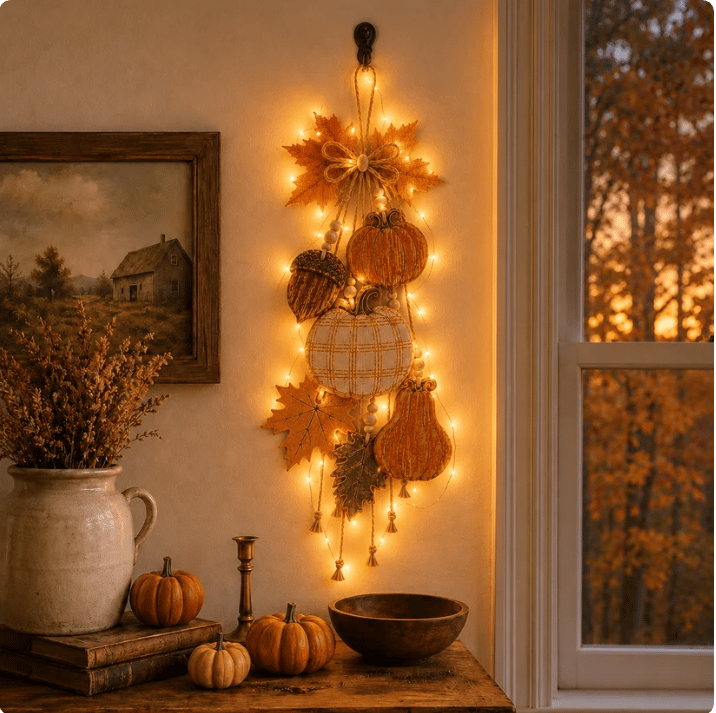 HarvestCharm – Rustic Autumn Wooden Door Hanger